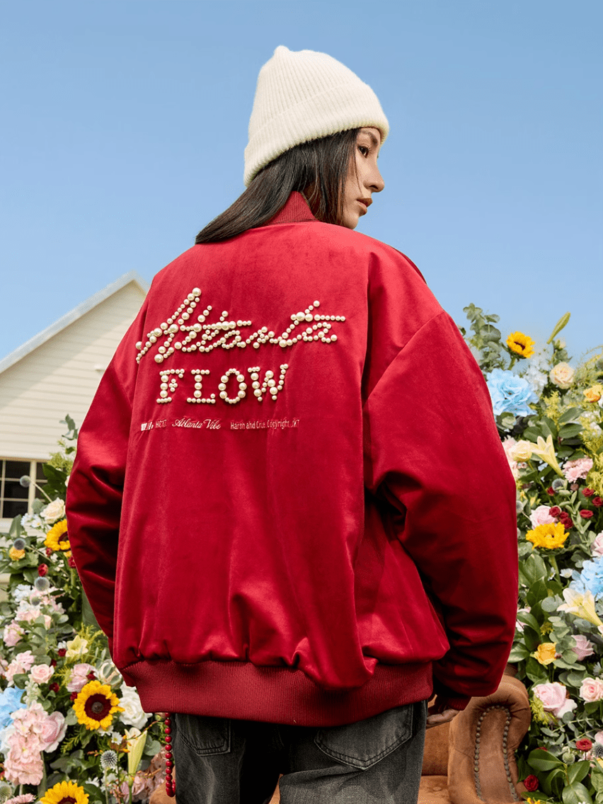 Vintage Pearl Embroidered Velvet Quilted Bomber Jacket - COPPING THREADS - Harsh and Cruel 메인 이미지