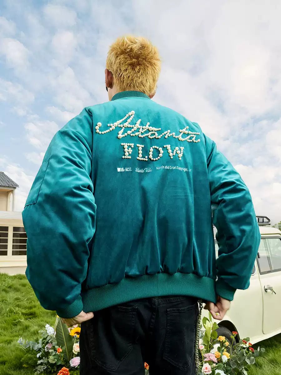 Vintage Pearl Embroidered Velvet Quilted Bomber Jacket - COPPING THREADS - Harsh and Cruel