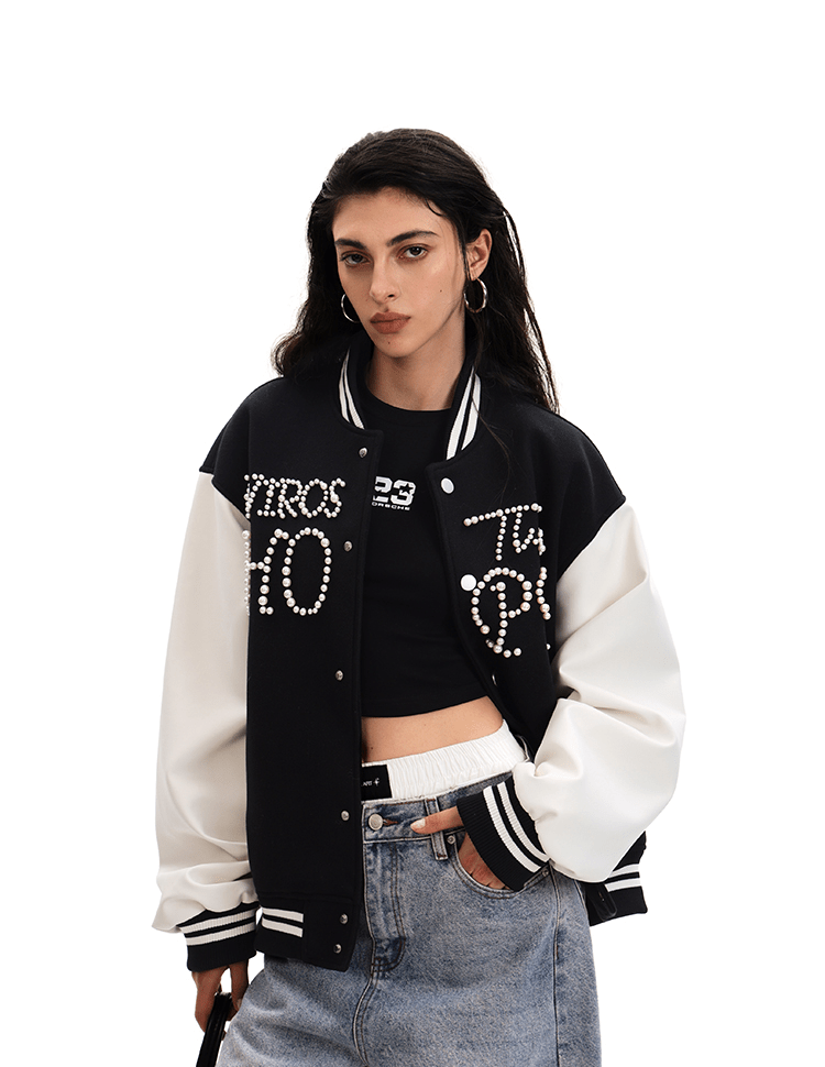 Baseballjacke mit Perlenstickerei im Vintage-Stil Zweitbild