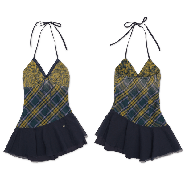 Vintage Plaid Cotton Layered Slip Dress - COPPING THREADS - MOROMORO