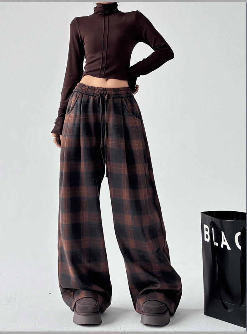 Vintage Plaid Fleece - Lined Wide - Leg Pants - COPPING THREADS - CT Select