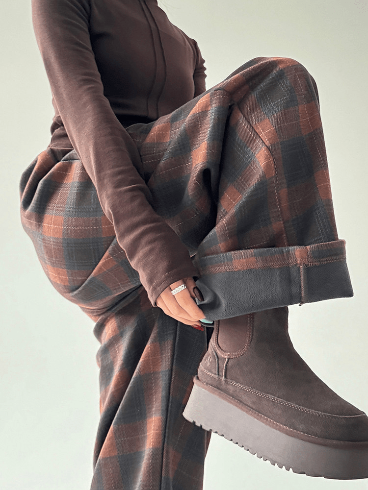 Vintage Plaid Fleece - Lined Wide - Leg Pants - COPPING THREADS - CT Select