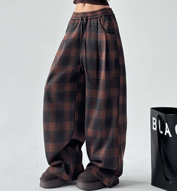 Vintage Plaid Fleece - Lined Wide - Leg Pants - COPPING THREADS - CT Select