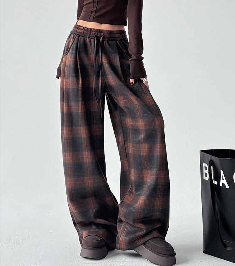 Vintage Plaid Fleece - Lined Wide - Leg Pants - COPPING THREADS - CT Select