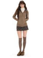 Vintage Plaid Patchwork Hooded Cardigan - COPPING THREADS - CHICISLAND