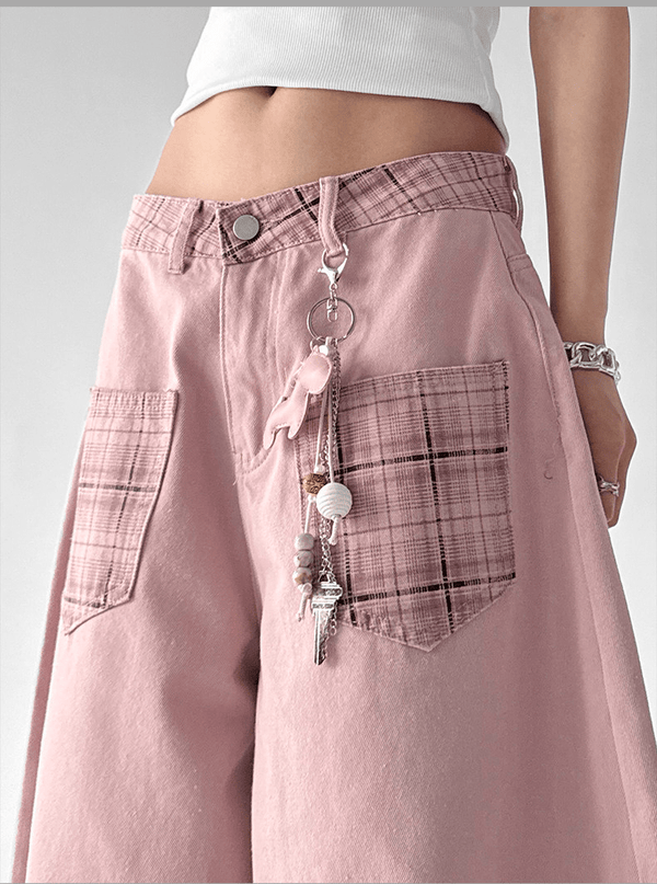 Vintage Plaid Patchwork Wide - Leg Jeans - CT7059 - COPPING THREADS - CT Select