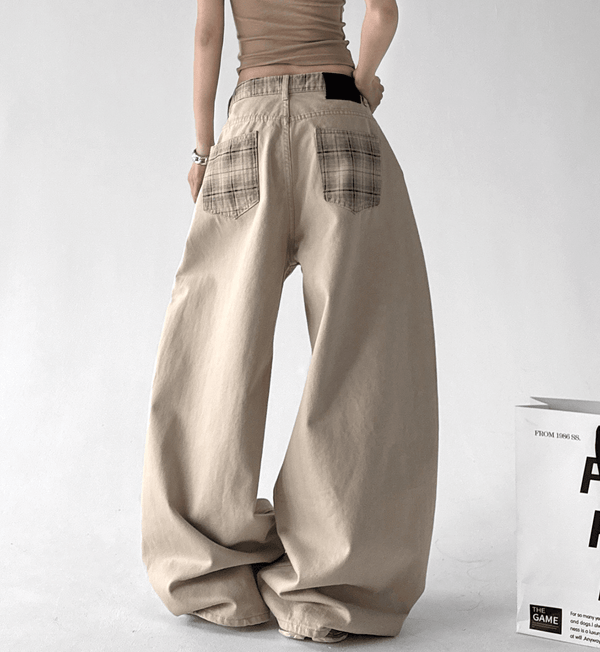 Vintage Plaid Patchwork Wide - Leg Jeans - CT7059 - COPPING THREADS - CT Select