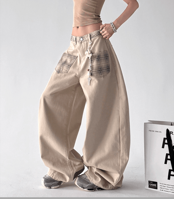 Vintage Plaid Patchwork Wide - Leg Jeans - CT7059 - COPPING THREADS - CT Select