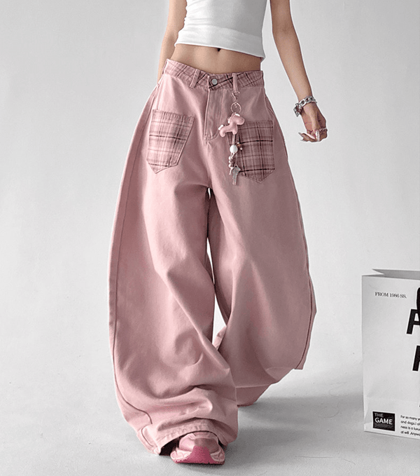 Vintage Plaid Patchwork Wide - Leg Jeans - CT7059 - COPPING THREADS - CT Select