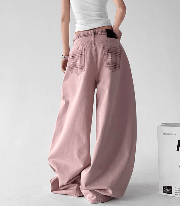 Vintage Plaid Patchwork Wide - Leg Jeans - CT7059 - COPPING THREADS - CT Select