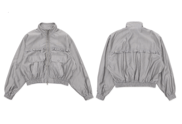 Vintage Plaid Ruffle Trim Drawstring Jacket - COPPING THREADS - MOROMORO