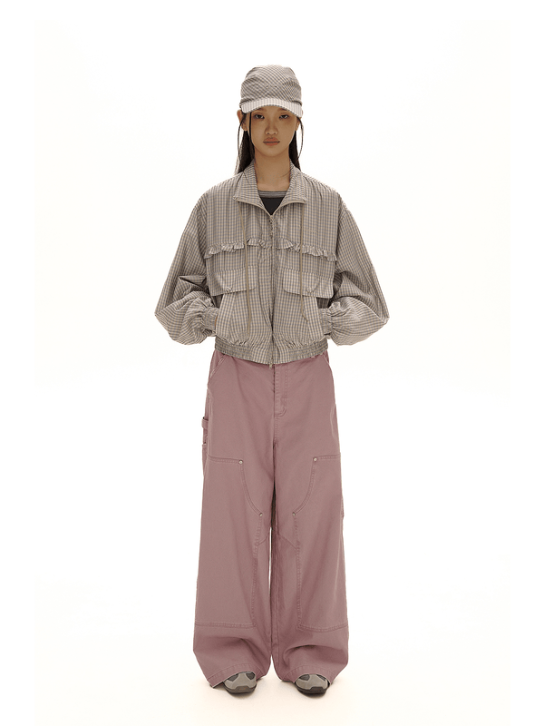 Vintage Plaid Ruffle Trim Drawstring Jacket - COPPING THREADS - MOROMORO