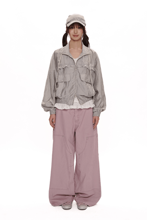 Vintage Plaid Ruffle Trim Drawstring Jacket - COPPING THREADS - MOROMORO