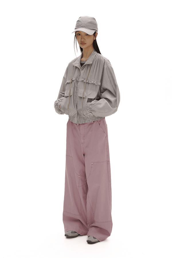 Vintage Plaid Ruffle Trim Drawstring Jacket - COPPING THREADS - MOROMORO