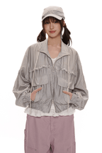Vintage Plaid Ruffle Trim Drawstring Jacket - COPPING THREADS - MOROMORO