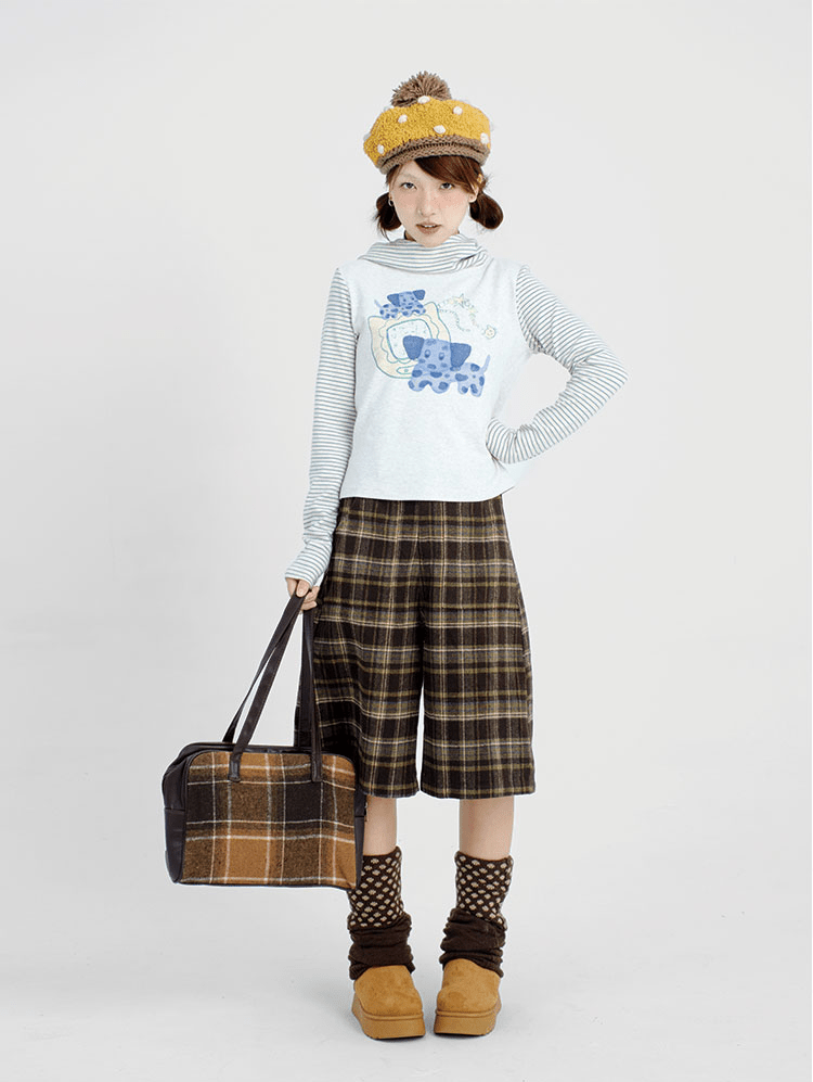 Vintage Plaid Wool - Blend Fleece Shorts - COPPING THREADS - CT Coquette