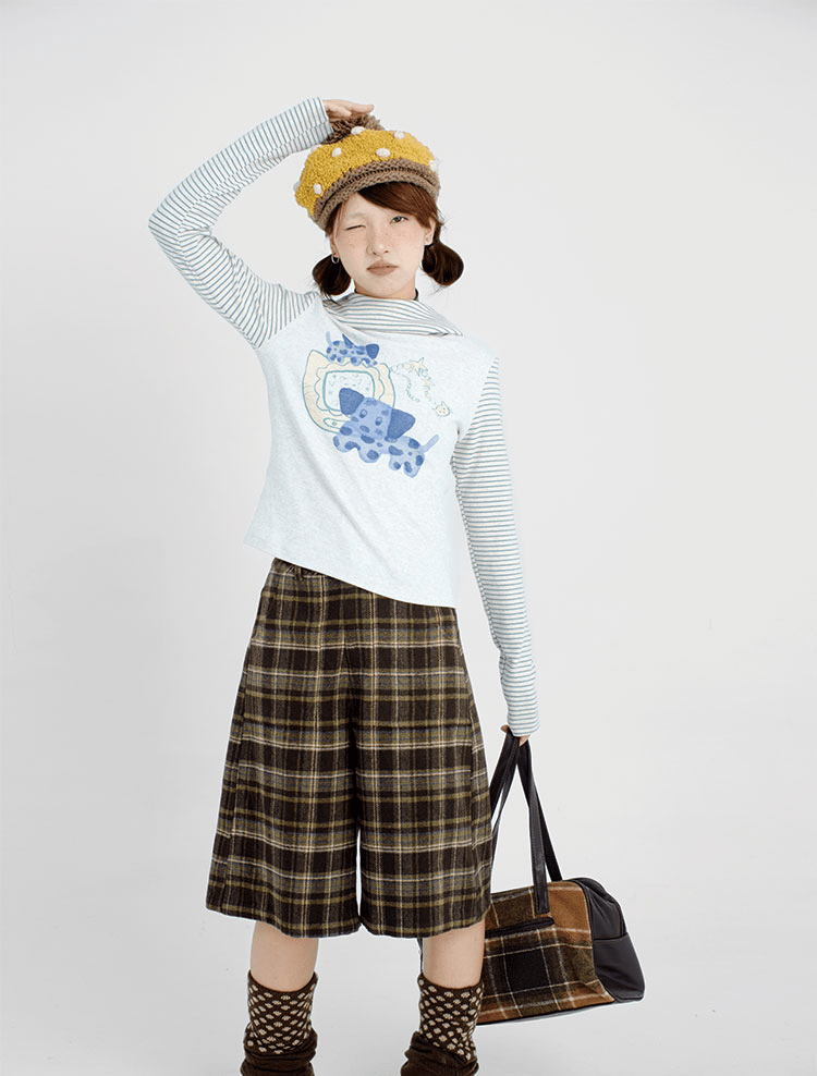 Vintage Plaid Wool - Blend Fleece Shorts - COPPING THREADS - CT Coquette