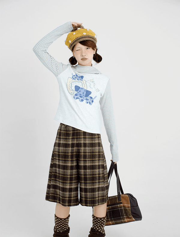 Vintage Plaid Wool - Blend Fleece Shorts - COPPING THREADS - CT Coquette