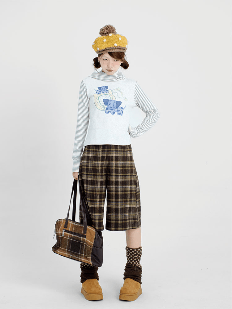 Vintage Plaid Wool - Blend Fleece Shorts - COPPING THREADS - CT Coquette