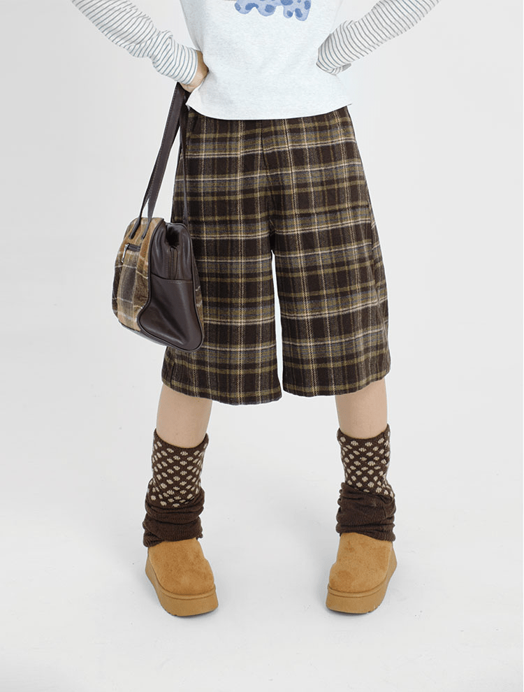Vintage Plaid Wool - Blend Fleece Shorts - COPPING THREADS - CT Coquette