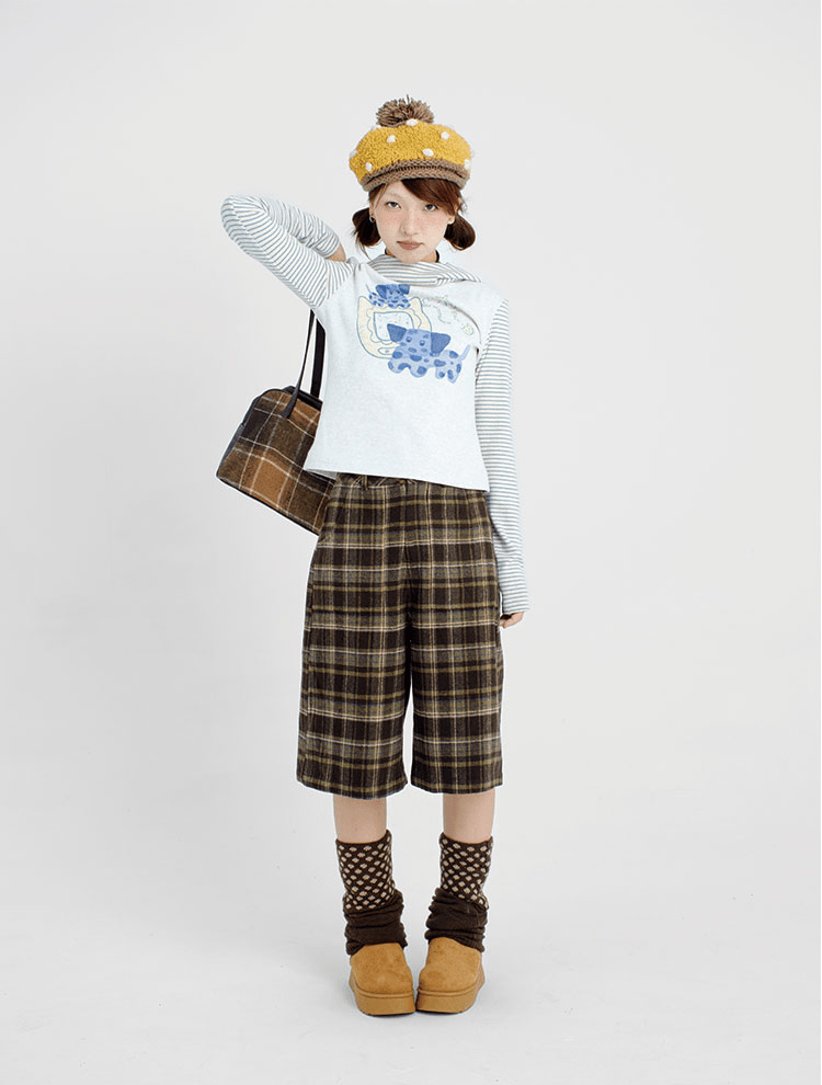 Vintage Plaid Wool - Blend Fleece Shorts - COPPING THREADS - CT Coquette