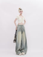 Vintage Pleated Washed Wide - Leg Denim - COPPING THREADS - RAYOHOPP