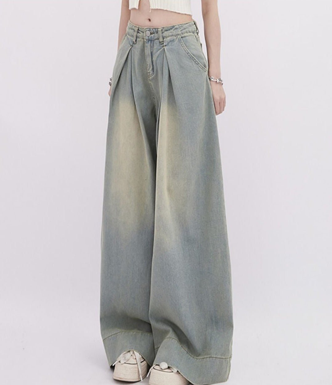 Vintage Pleated Washed Wide - Leg Denim - COPPING THREADS - RAYOHOPP