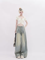 Vintage Pleated Washed Wide - Leg Denim - COPPING THREADS - RAYOHOPP