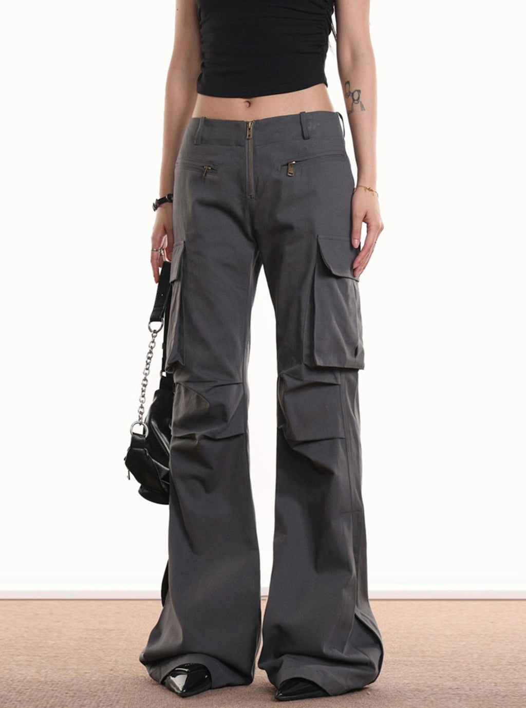 Vintage Pocket Ruched Flared Cargo Pants - COPPING THREADS - CHICISLAND