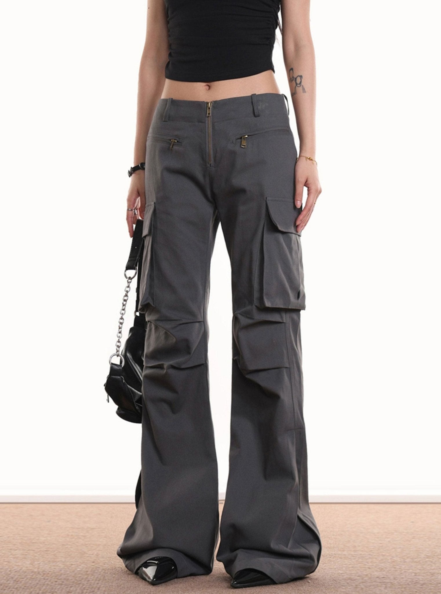 Vintage Pocket Ruched Flared Cargo Pants - COPPING THREADS - CHICISLAND
