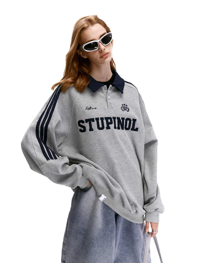 Vintage Polo Collar Waffle Jersey Sweatshirt Main Image