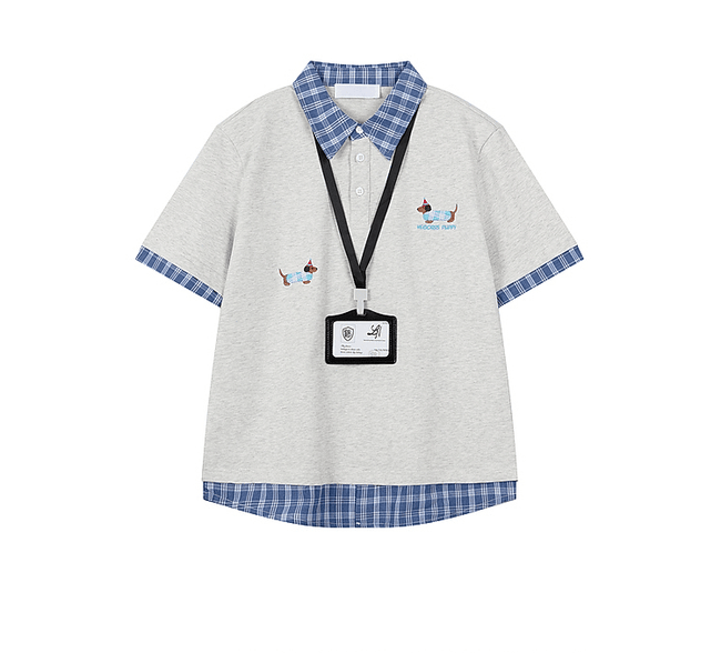 Vintage Puppy Embroidered Plaid Polo Tee - COPPING THREADS - CT Coquette Hover Image