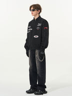 Vintage Racing Elements Embroidered Stand Collar Jacket - COPPING THREADS - Harsh and Cruel