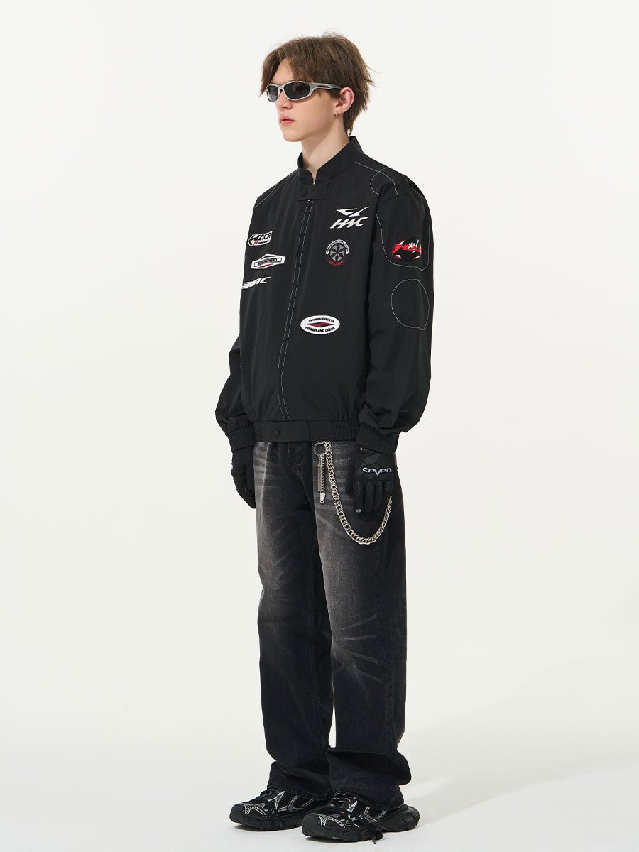 Vintage Racing Elements Embroidered Stand Collar Jacket - COPPING THREADS - Harsh and Cruel
