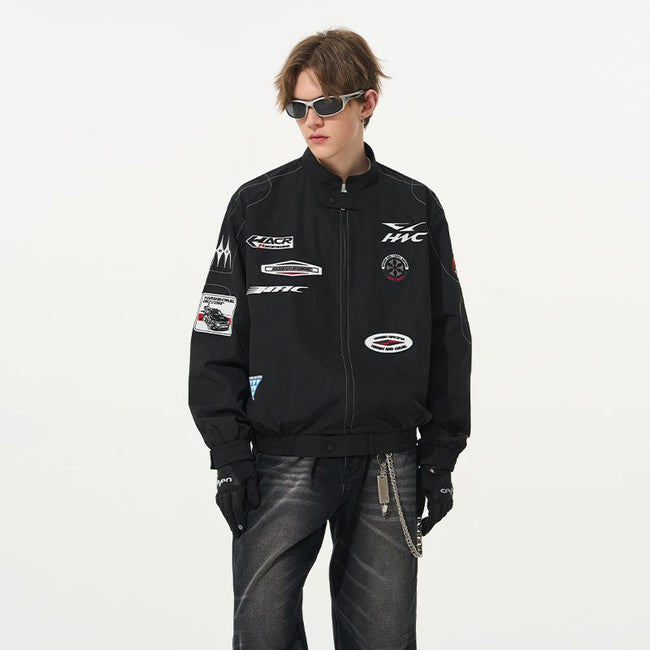 Vintage Racing Elements Embroidered Stand Collar Jacket - COPPING THREADS - Harsh and Cruel Hover Image
