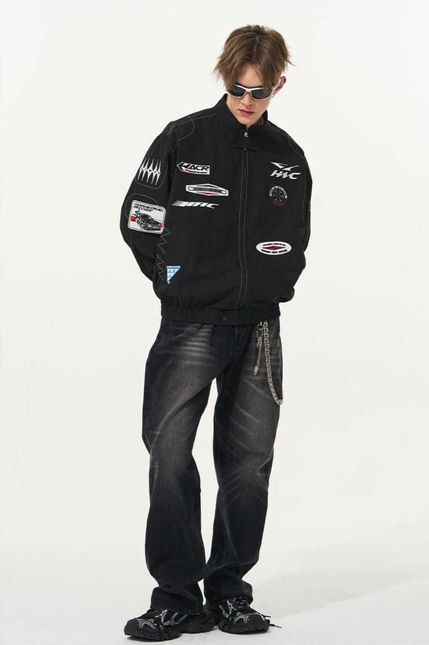 Vintage Racing Elements Embroidered Stand Collar Jacket - COPPING THREADS - Harsh and Cruel