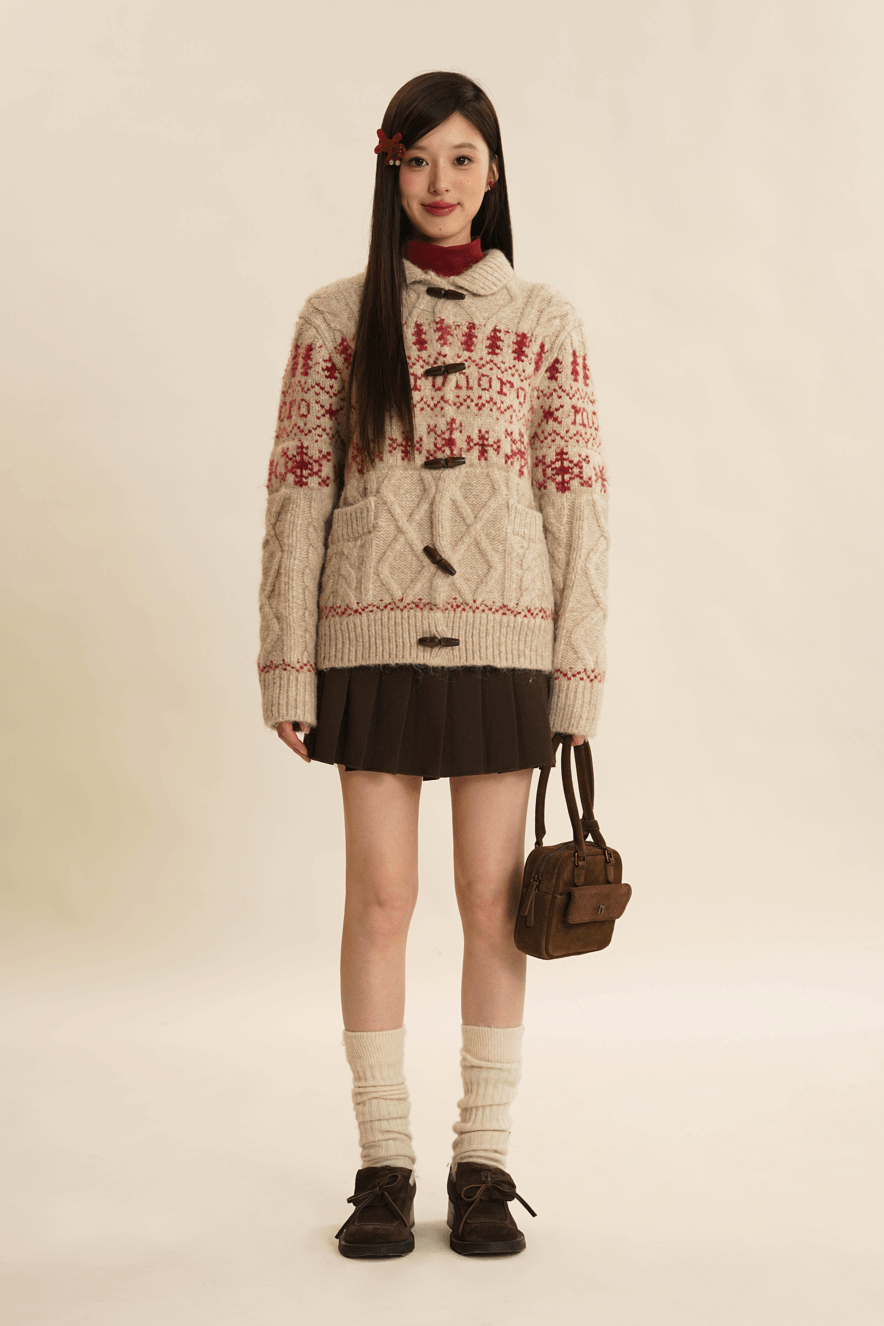 Vintage Snowflake Pattern Cable Knit Cardigan - COPPING THREADS - MOROMORO