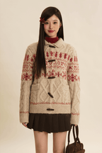 Vintage Snowflake Pattern Cable Knit Cardigan - COPPING THREADS - MOROMORO