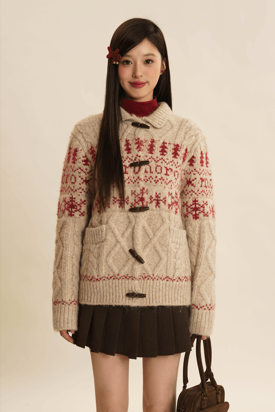 Vintage Snowflake Pattern Cable Knit Cardigan - COPPING THREADS - MOROMORO