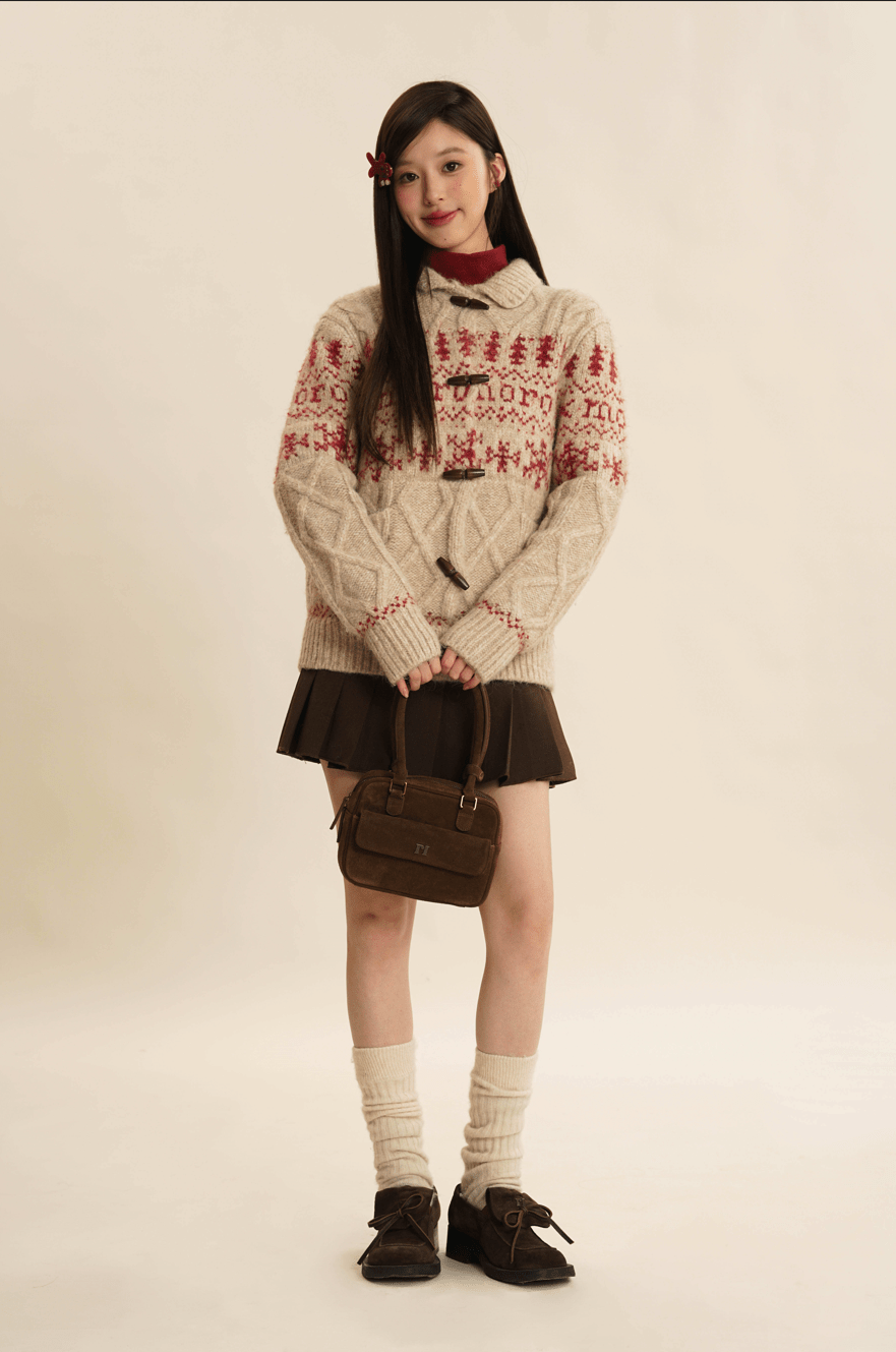 Vintage Snowflake Pattern Cable Knit Cardigan - COPPING THREADS - MOROMORO