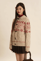 Vintage Snowflake Pattern Cable Knit Cardigan - COPPING THREADS - MOROMORO