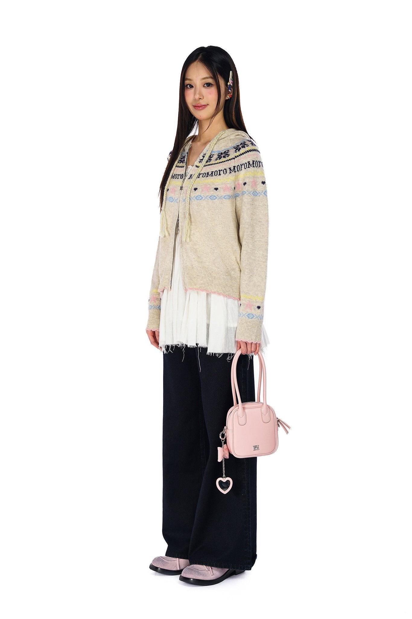 Vintage Star and Snowflake Pattern Fair Isle Knit Cardigan Hooded Sweater - COPPING THREADS - MOROMORO