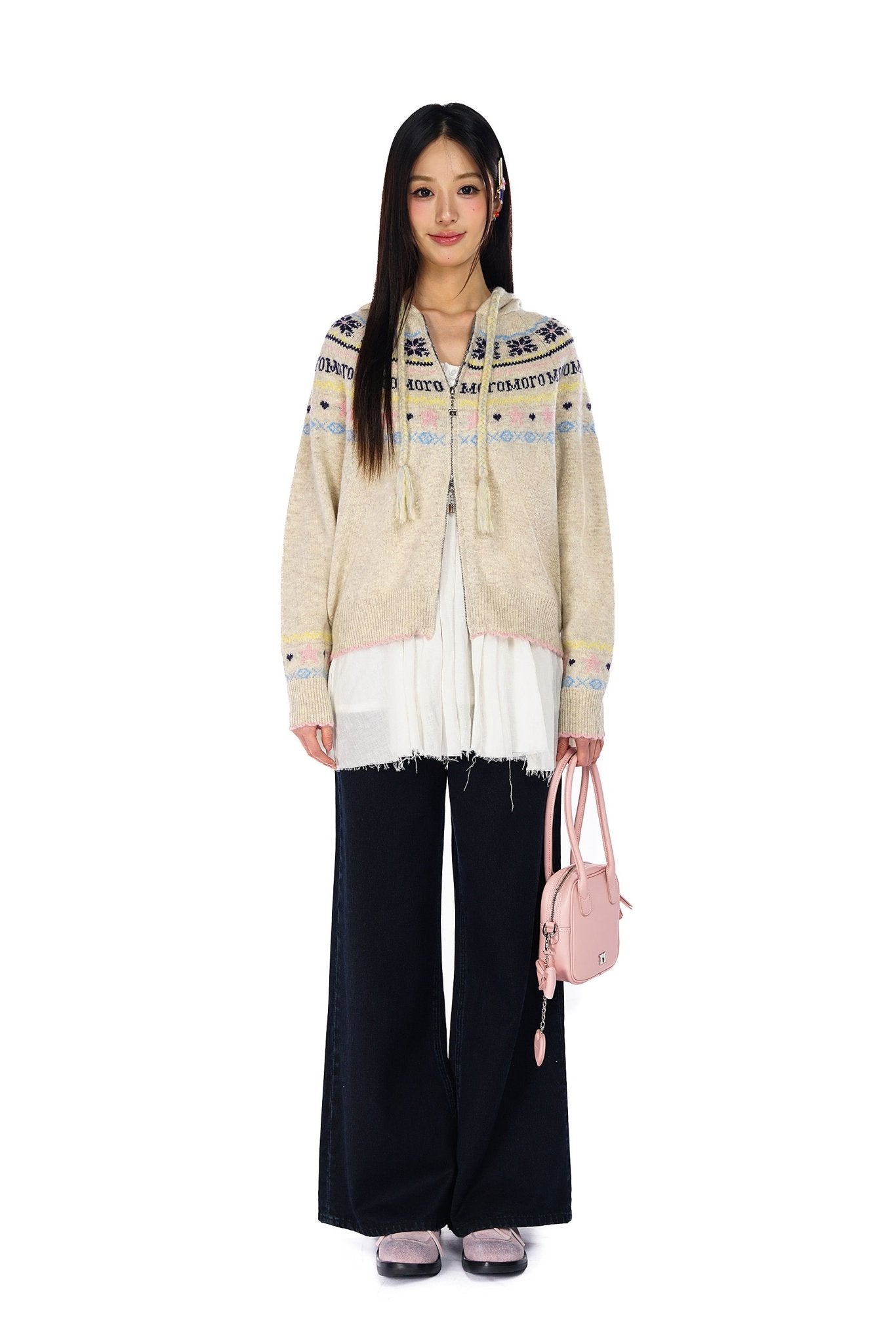 Vintage Star and Snowflake Pattern Fair Isle Knit Cardigan Hooded Sweater - COPPING THREADS - MOROMORO