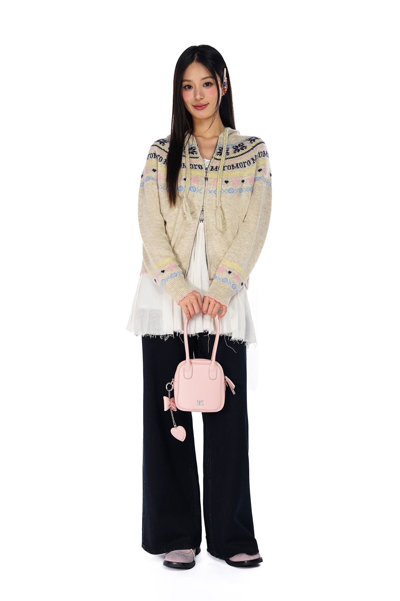 Vintage Star and Snowflake Pattern Fair Isle Knit Cardigan Hooded Sweater - COPPING THREADS - MOROMORO