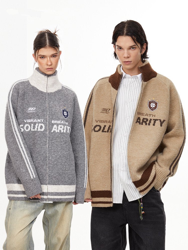 Vintage Striped Sleeve Zip - Up Cardigan - COPPING THREADS - CHICISLAND