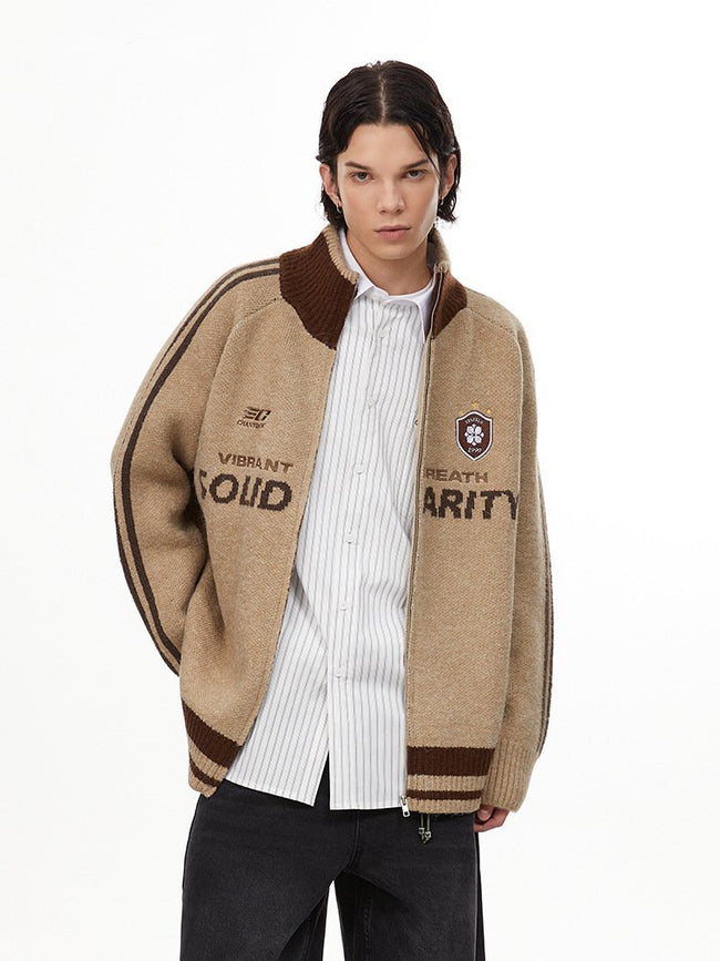 Vintage Striped Sleeve Zip - Up Cardigan - COPPING THREADS - CHICISLAND Hover Image