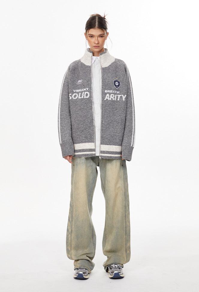 Vintage Striped Sleeve Zip - Up Cardigan - COPPING THREADS - CHICISLAND