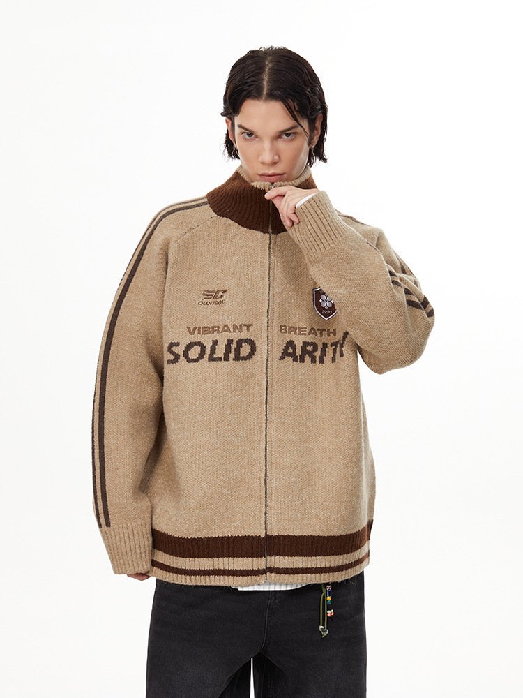 Vintage Striped Sleeve Zip - Up Cardigan - COPPING THREADS - CHICISLAND