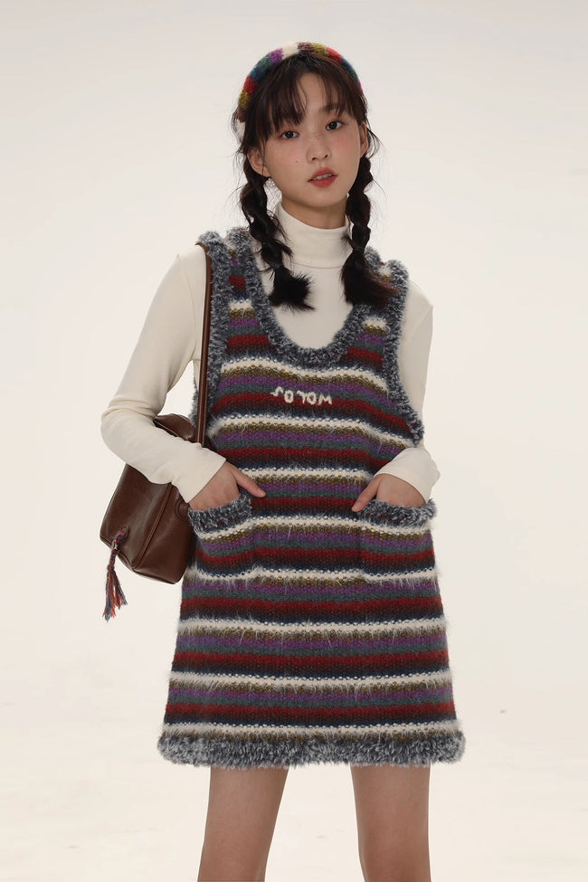 Vintage Striped Sleeveless Midi Dress Main Image