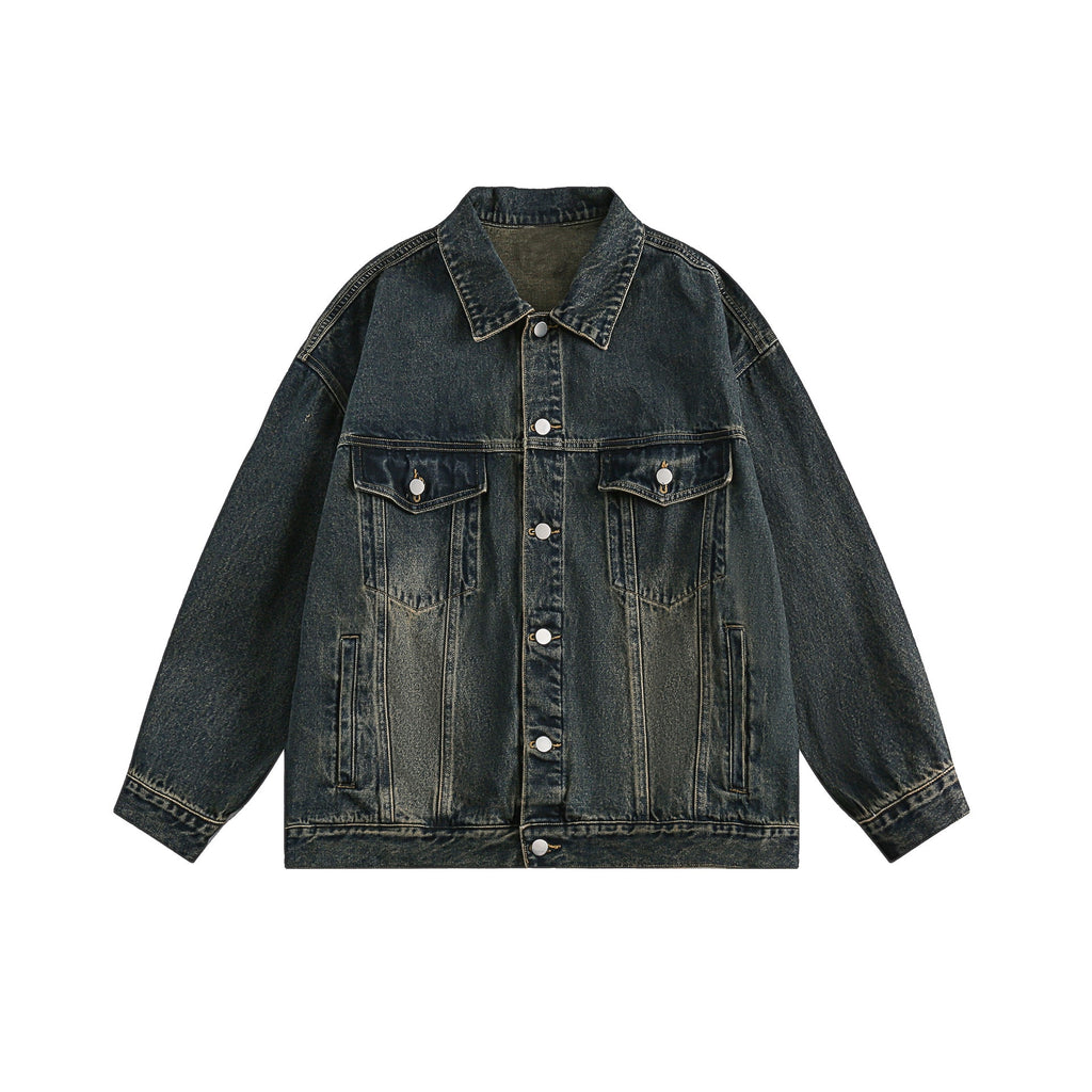 Vintage Turn - down Collar Distressed Denim Jacket - COPPING THREADS - CATTEE